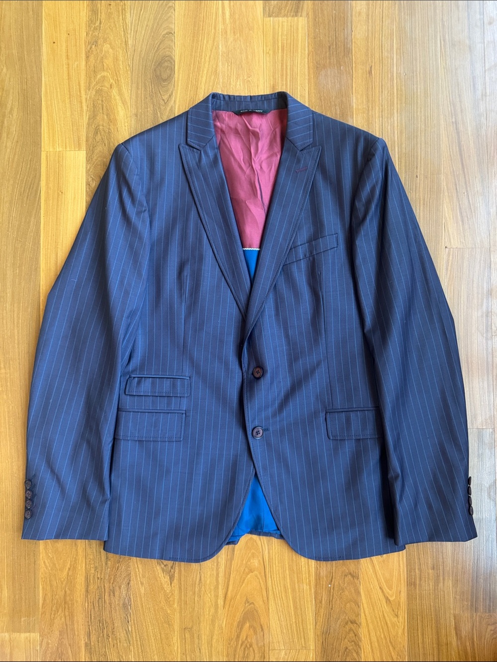 SARAR Interview Men's Navy/Purple Pinstripe Sharkskin 2-Button Blazer 38R